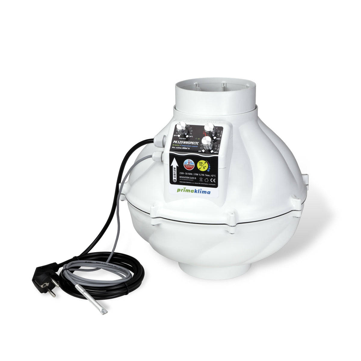 Prima Klima PK125WHSP-ECTC WHISPERBLOWER EC-Rohrventilator mit 125-mm-Anschluss und Temperaturregelung 
