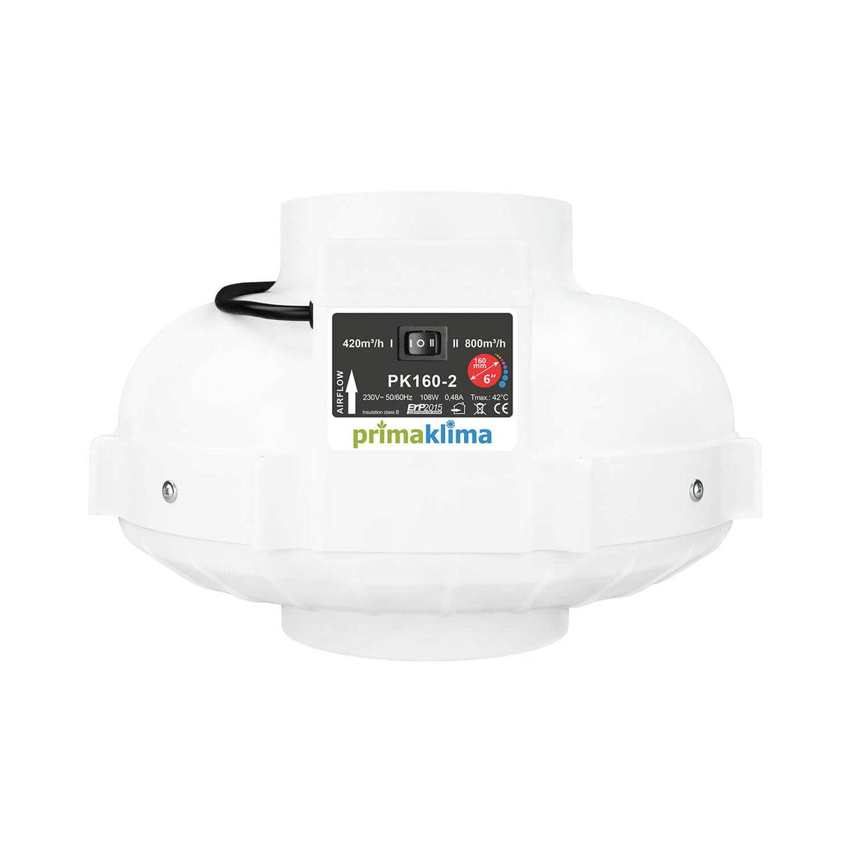 Prima Klima PK160-2 Two-speed AC-Rohrventilator mit 160-mm-Anschluss 