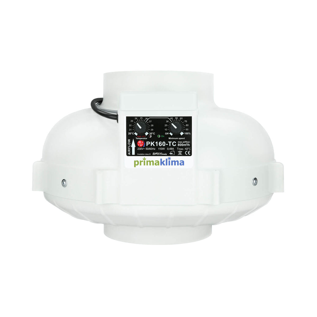 Prima Klima PK160-TC AC-Rohrventilator mit Temperaturregelung und 160-mm-Anschluss 