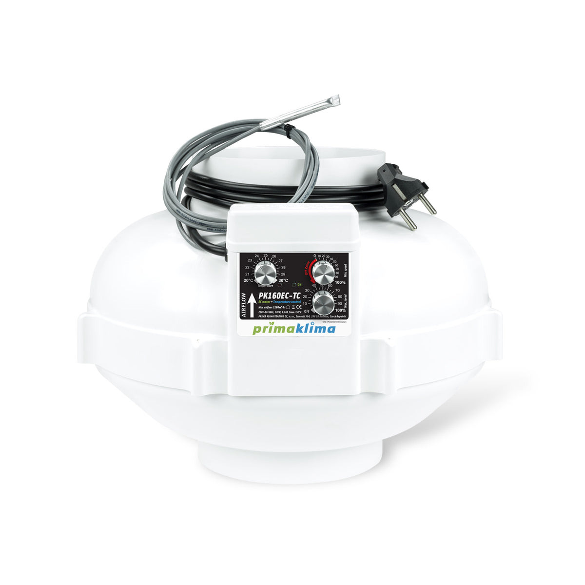 Prima Klima PK160EC-TC EC-Rohrventilator mit Temperaturregelung und 160-mm-Anschluss 